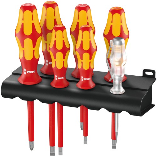 160 I/7 SCHROEVENDRAAIERSET KRAFTFORM PLUS SERIE 100 + EENPOLIGE FASETESTER + HOUDER, 7-DELIG
