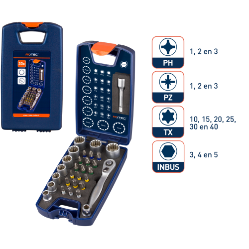 BIT- EN DOPSLEUTEL-SET OPTI-LINE, BITS PH-PZ-T-SW 30-DLG.