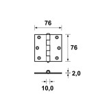 ONGELAGERD SCHARNIER/76X76X2.0/RECHTHOEK/STAAL TOPCOAT