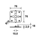ONGELAGERD VEILIGHEIDSSCHARNIER/76X76X2.0/RONDHOEK/STAAL TOPCOAT/SKG2