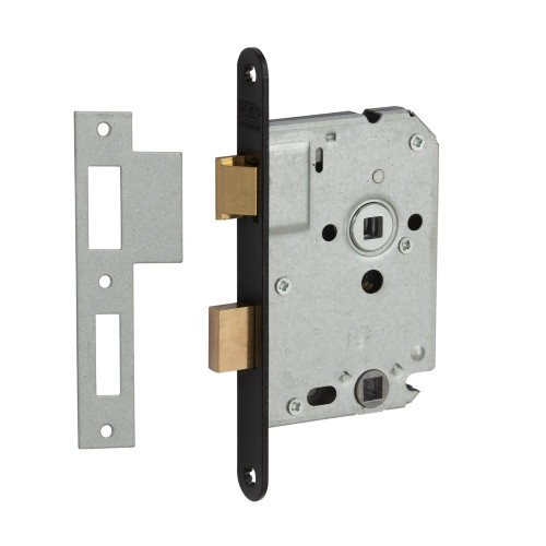 1264/3-50 DR.1+3 BULK PER 10 TOILET/BADKAMERDEURSLOT, DM50MM, WC63MM, KRUKGAT 8MM, VOORPLAAT STAAL ZWART GELAKT 20X174MM AFGEROND, MESSING DAG- EN NACHTSCHOOT, SLUITPLAAT P 1266, BULKVERPAKKING, PER