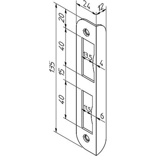 HP 1266/12 DR.2+4 HOEKSLUITPLAAT, STAAL VERZINKT 24X135-12MM AFGEROND, STUKSVERPAKKING, DR 2+4.