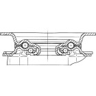 ZWENKWIEL, VORK VAN GEPERST STAAL, VERZINKT, DUBBELE KOGELDRAAIKRANS IN DE ZWENKKOP, WIELAS GESCHROEFD, STOFAFDICHTING, PLAATBEVESTIGING. WIELKERN VAN POLYAMIDE MET NIET-STREPENDE, ELASTISCHE RUBBERBAND, WIELNAAF OP ROLLAGER